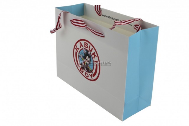 paper hand made bag with pp webbing handle knotted