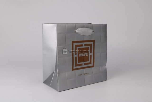 Paper hand made bag,white grosgrain ribbon