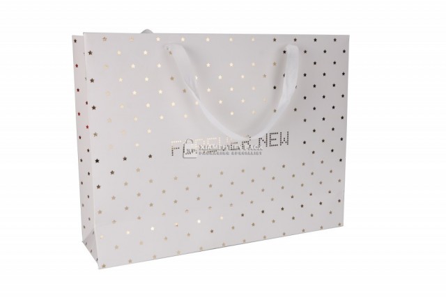 paper hand made bag,grosgrain ribbon,gold hotstamp